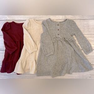Cozy Toddler Waffle-Knit Dresses in Ivory, Burgundy, & Gray, Size 18 Months, EUC